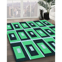 Patterned Deep Teal Green Rug, pat975lblu