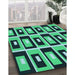 Patterned Deep Teal Green Rug in Family Room, pat975lblu