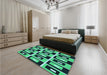 Machine Washable Transitional Deep Teal Green Rug in a Bedroom, wshpat975lblu