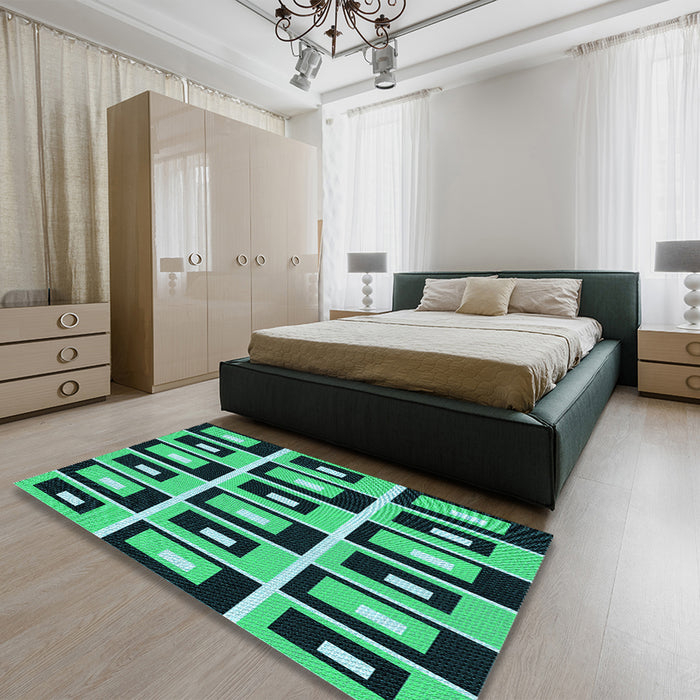 Machine Washable Transitional Deep Teal Green Rug in a Bedroom, wshpat975lblu
