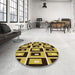 Round Patterned Golden Brown Yellow Rug in a Office, pat975org