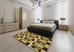 Patterned Golden Brown Yellow Rug in a Bedroom, pat975org