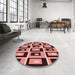 Round Patterned Vermilion Red Rug in a Office, pat975rd