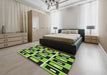 Patterned Yellowish Green Modern Rug in a Bedroom, pat975