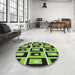 Round Machine Washable Transitional Yellow Green Rug in a Office, wshpat975