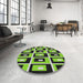 Round Patterned Yellowish Green Modern Rug in a Office, pat975