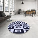 Round Patterned Dark Slate Blue Rug in a Office, pat976blu