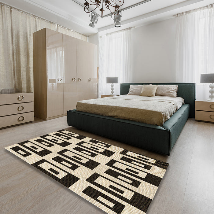 Patterned Milk Chocolate Brown Rug in a Bedroom, pat976brn