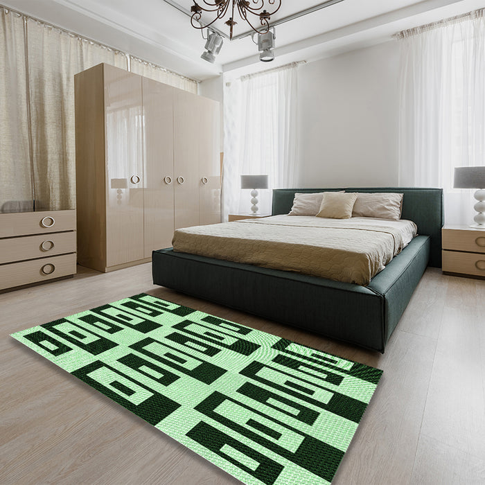 Patterned Dark Forest Green Rug in a Bedroom, pat976grn