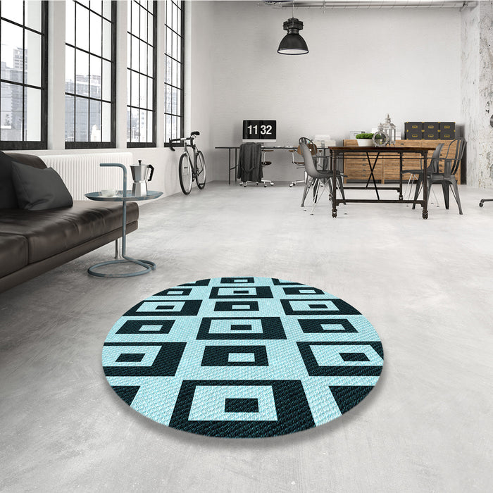 Round Patterned Deep-Sea Blue Rug in a Office, pat976lblu