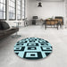 Round Patterned Deep-Sea Blue Rug in a Office, pat976lblu