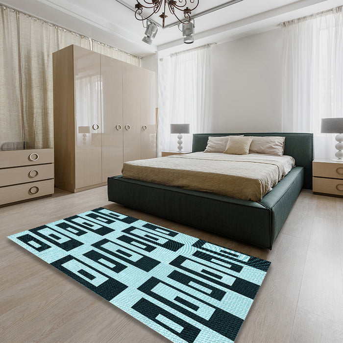 Patterned Deep-Sea Blue Rug in a Bedroom, pat976lblu
