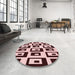 Round Patterned Deep Rose Pink Rug in a Office, pat976rd