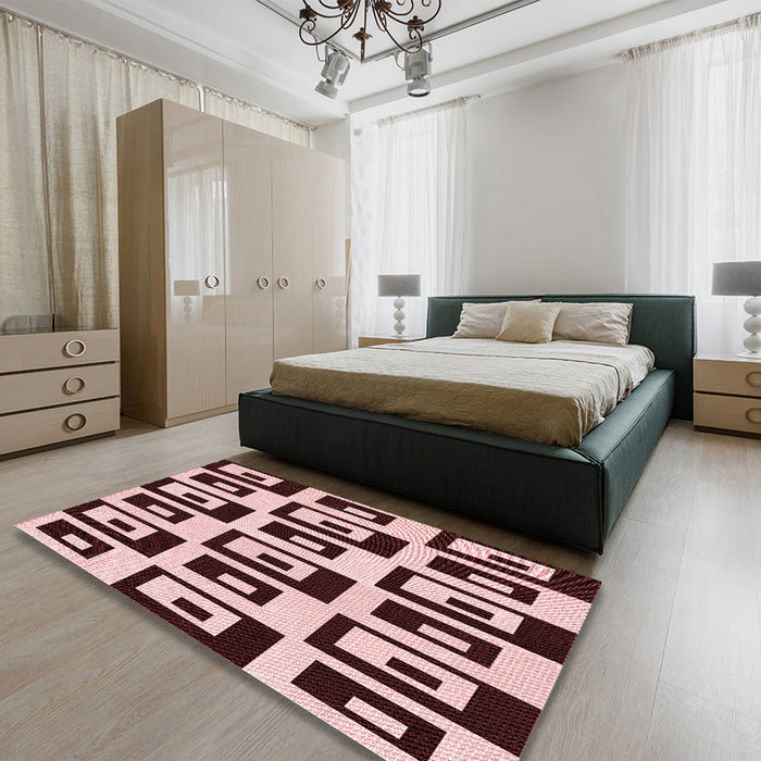 Patterned Deep Rose Pink Rug in a Bedroom, pat976rd