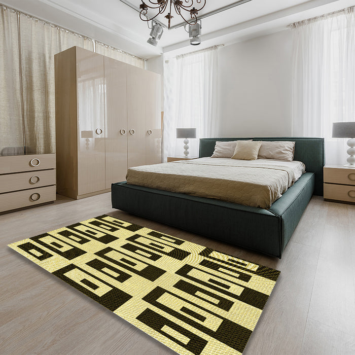 Patterned Milk Chocolate Brown Rug in a Bedroom, pat976yw
