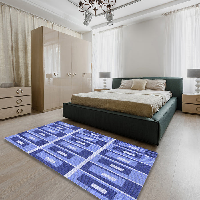 Patterned Blue Rug in a Bedroom, pat977blu