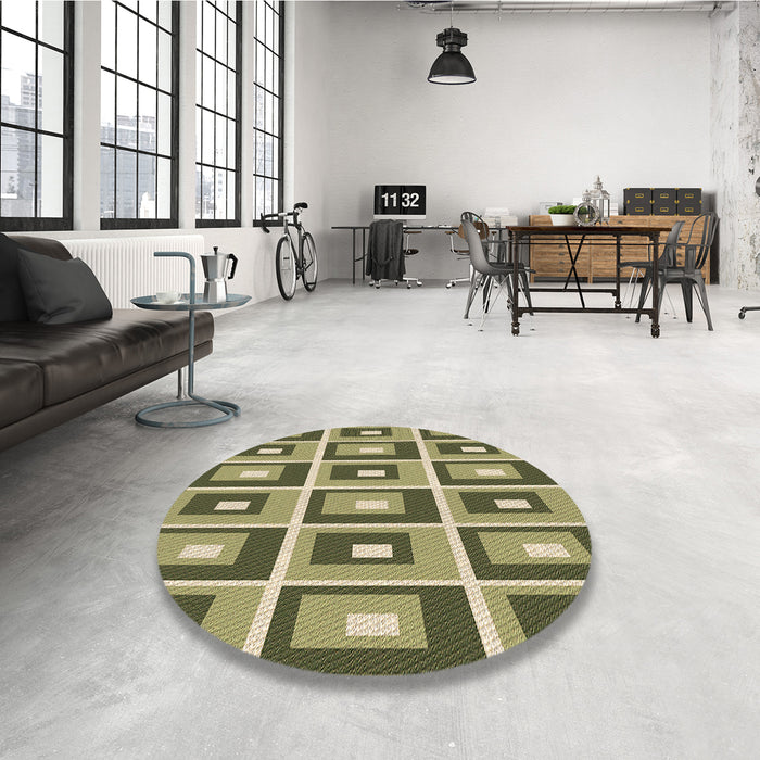 Round Patterned Antique Bronze Green Rug in a Office, pat977brn