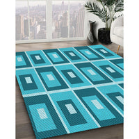 Patterned Dark Cyan Green Rug, pat977lblu