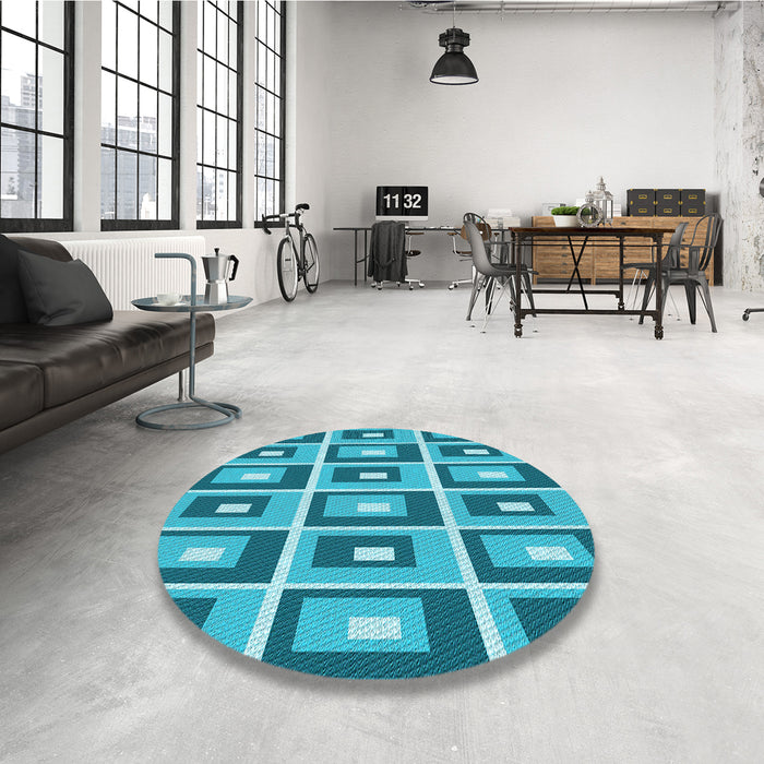Round Patterned Dark Cyan Green Rug in a Office, pat977lblu
