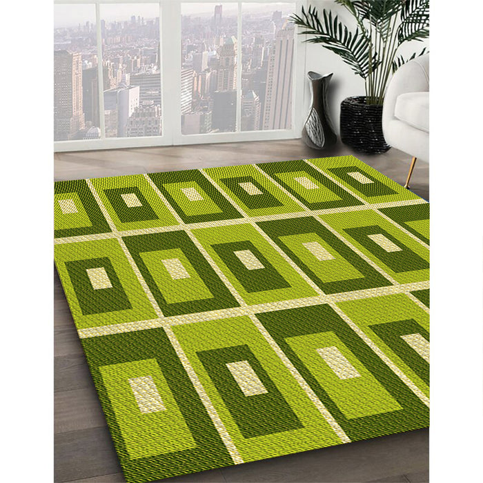 Patterned Green Rug in Family Room, pat977yw