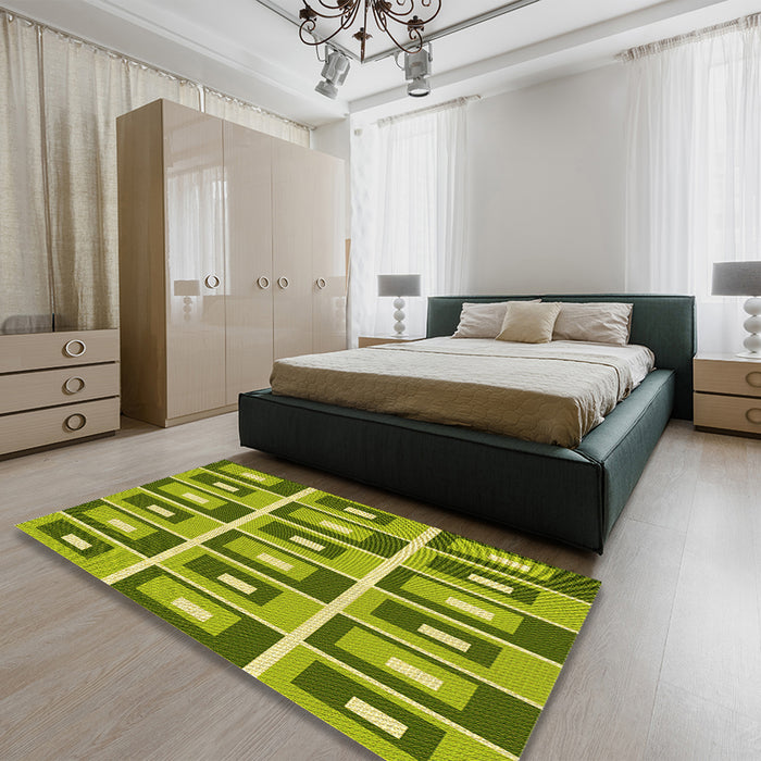 Patterned Green Rug in a Bedroom, pat977yw