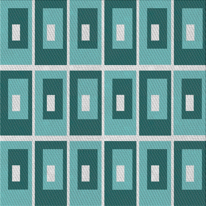 Square Patterned Teal Green Novelty Rug, pat977