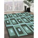 Machine Washable Transitional Medium Forest Green Rug in a Family Room, wshpat978lblu