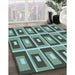 Patterned Medium Forest Green Rug in Family Room, pat978lblu