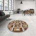 Round Machine Washable Transitional Brown Rug in a Office, wshpat978