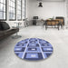 Round Patterned Sky Blue Rug in a Office, pat979blu