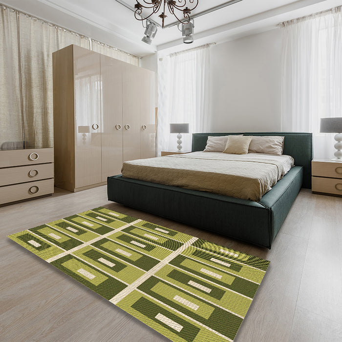 Patterned Metallic Gold Rug in a Bedroom, pat979brn