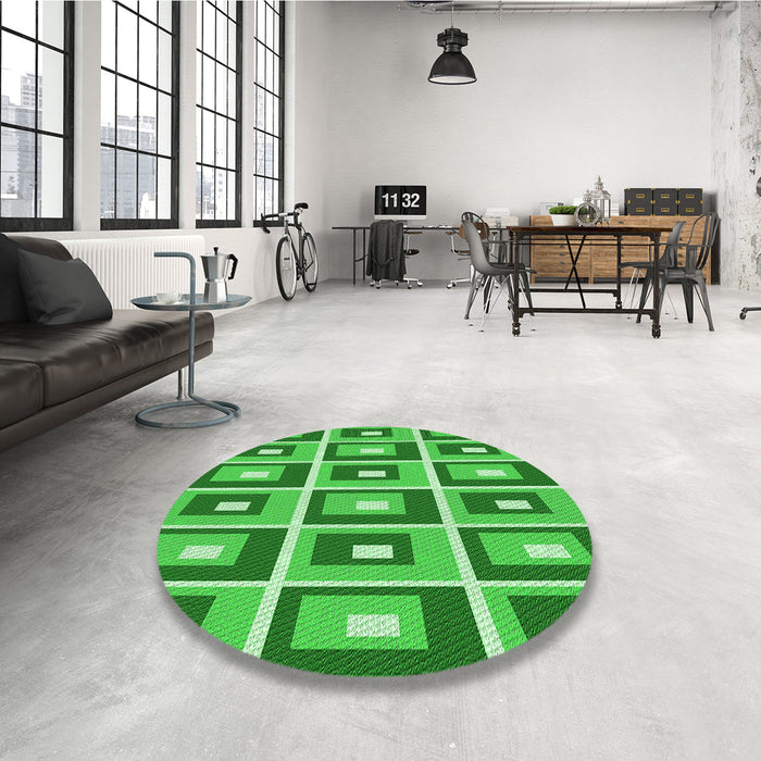 Round Patterned Green Rug in a Office, pat979grn