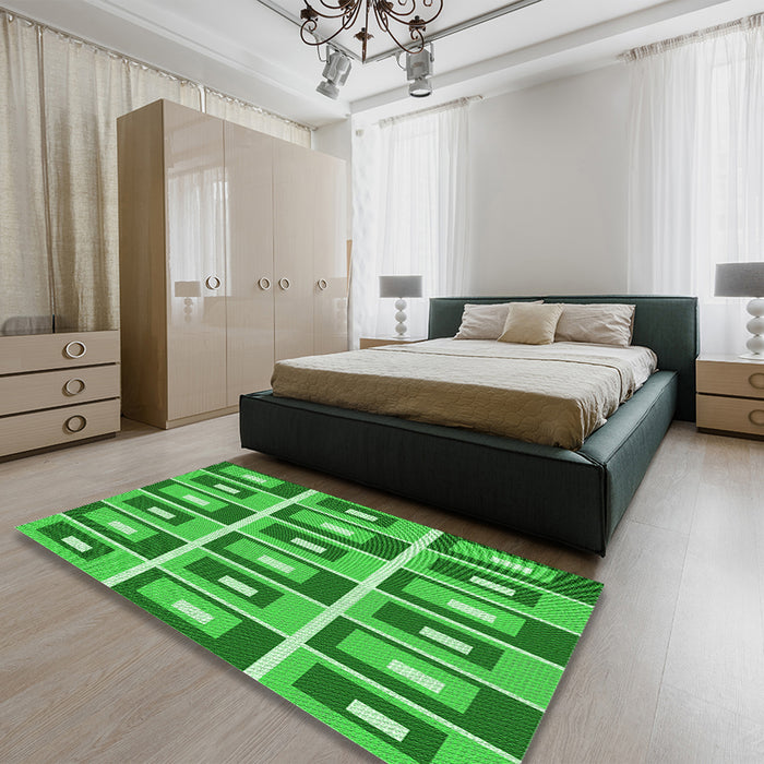 Patterned Green Rug in a Bedroom, pat979grn