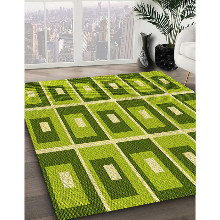 Patterned Green Rug in Family Room, pat979yw