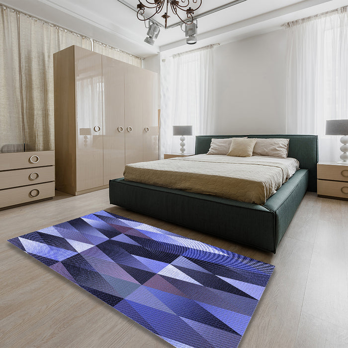Patterned Blue Rug in a Bedroom, pat98blu