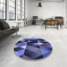 Round Patterned Blue Rug in a Office, pat98blu