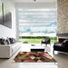 Square Patterned Bronze Brown Rug in a Living Room, pat98brn