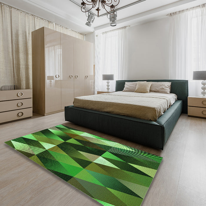 Patterned Dark Forest Green Rug in a Bedroom, pat98grn