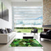 Square Patterned Dark Forest Green Rug in a Living Room, pat98grn