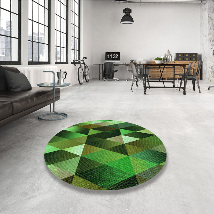 Round Patterned Dark Forest Green Rug in a Office, pat98grn