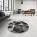 Round Patterned Dark Gray Black Rug in a Office, pat98gry