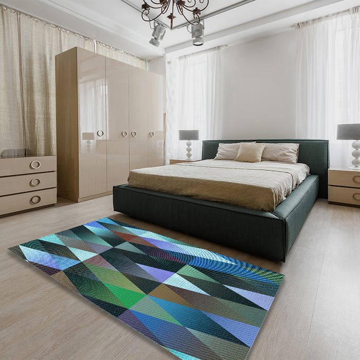 Patterned Macaw Blue Green Rug in a Bedroom, pat98lblu