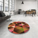 Round Patterned Orange Rug in a Office, pat98org