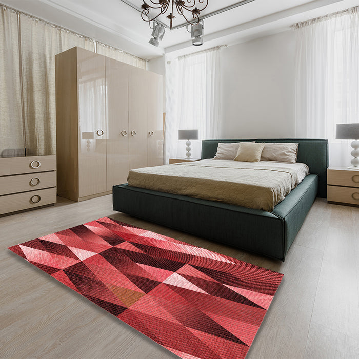 Patterned Red Rug in a Bedroom, pat98rd
