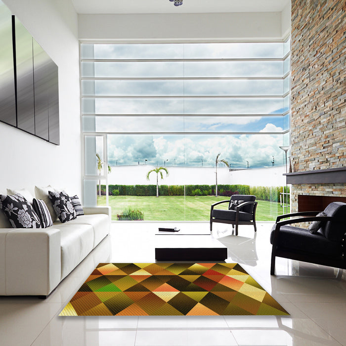Square Patterned Red Brown Rug in a Living Room, pat98yw
