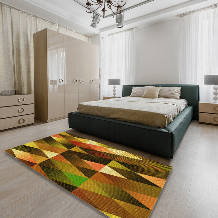 Patterned Red Brown Rug in a Bedroom, pat98yw