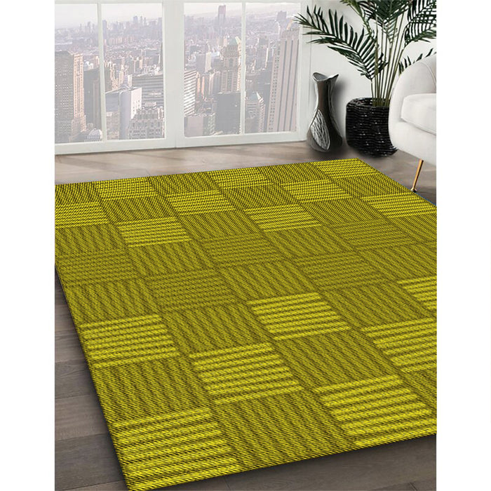 Patterned Dark Yellow Green Rug in Family Room, pat981yw