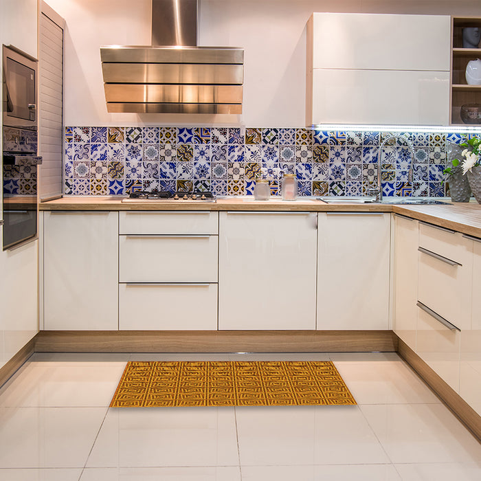 Patterned Mahogany Brown Rug in a Kitchen, pat985yw