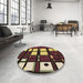 Round Patterned Bronze Brown Rug in a Office, pat986brn