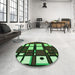 Round Patterned Midnight Gray Rug in a Office, pat986grn